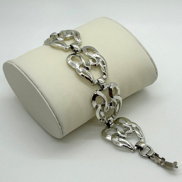 Estate Jewelry - Vintage Modernist Silver-Tone Bracelet Bold Link Statement Retro Chunky 1970s 7"